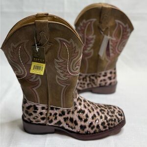 Roper Girls Glitter Leopard Western Boot Little Girl Size 3 NWT Square Toe